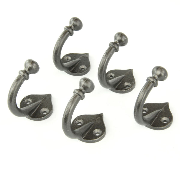 A set of 5 Spearhead Cast Iron Single Wall Hooks Vintage Coat Rack Pegs Hangers