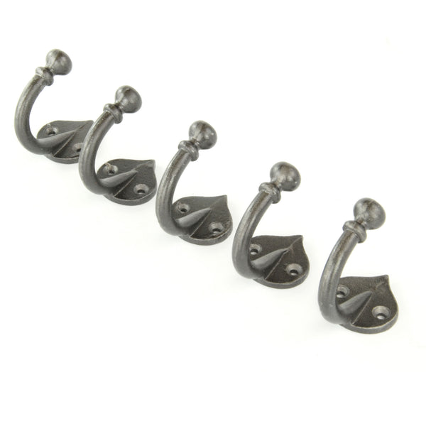 A set of 5 Spearhead Cast Iron Single Wall Hooks Vintage Coat Rack Pegs Hangers