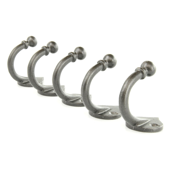 A set of 5 Spearhead Cast Iron Single Wall Hooks Vintage Coat Rack Pegs Hangers