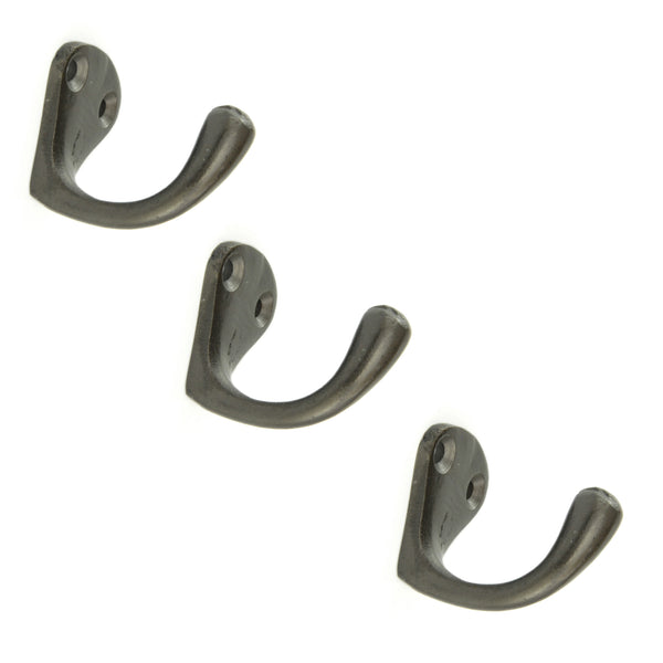 Set of 3 Cast Iron Single Wall Hooks Vintage Coat Rack Pegs Cup Hangers
