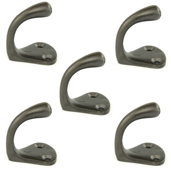 Set of 5 Cast Iron Single Wall Hooks Vintage Coat Rack Pegs Cup Hangers