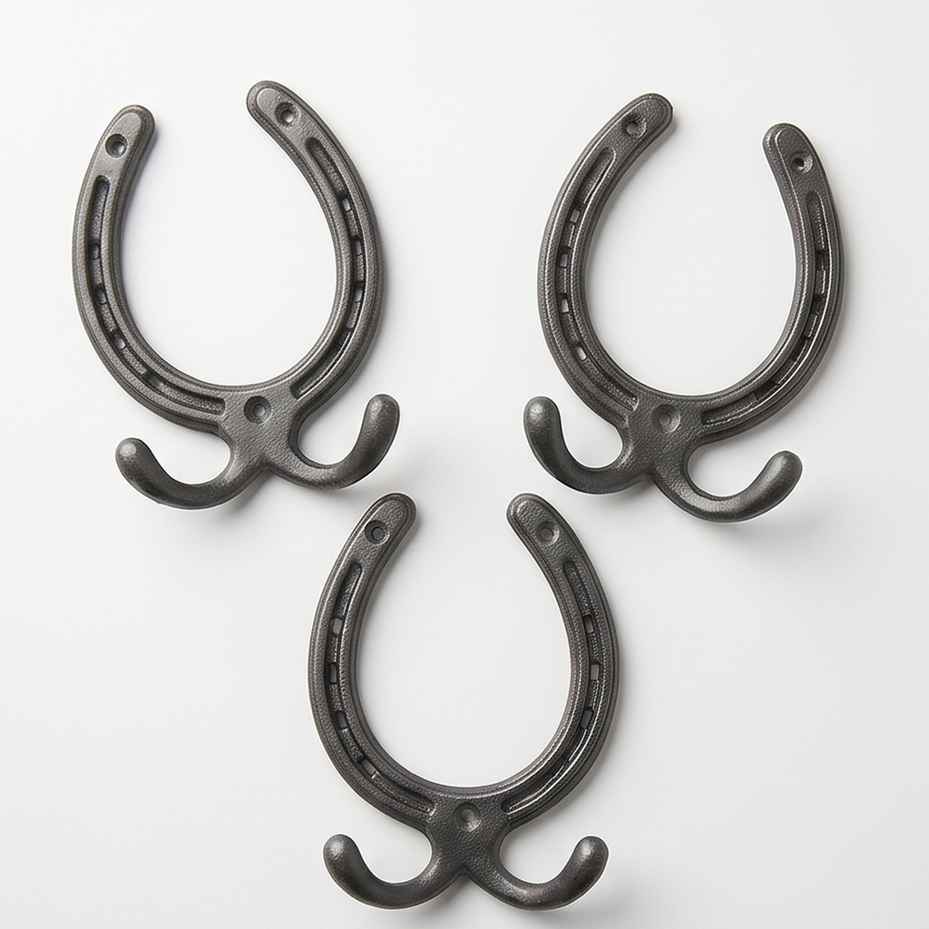Horseshoe Cast Iron Double Wall Hooks  - Set of 3