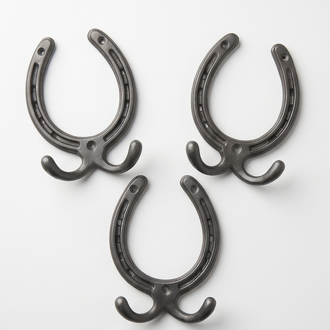 Horseshoe Cast Iron Double Wall Hooks  - Set of 3