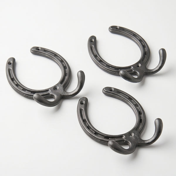 Horseshoe Cast Iron Double Wall Hooks  - Set of 3