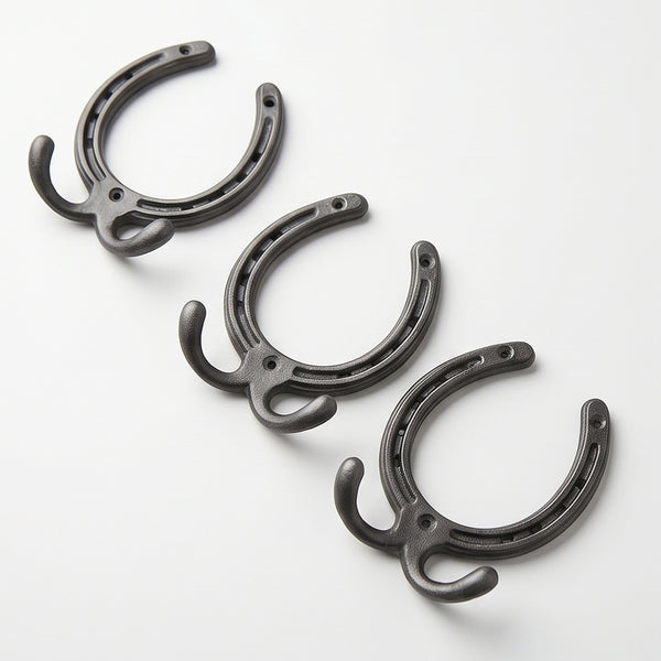 Horseshoe Cast Iron Double Wall Hooks  - Set of 3
