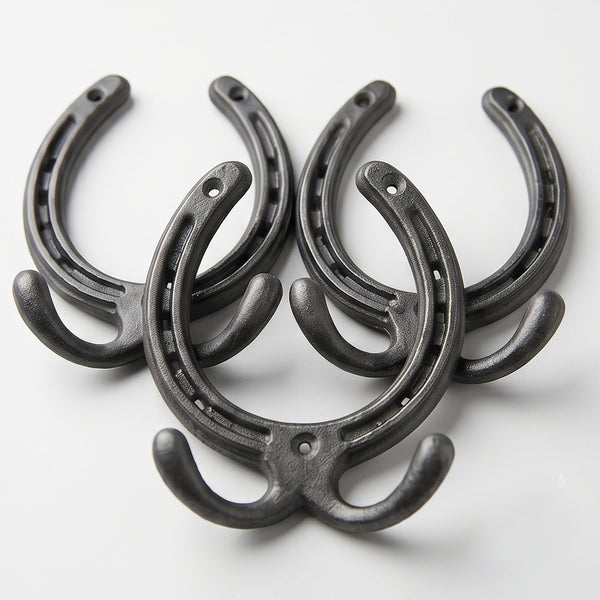 Horseshoe Cast Iron Double Wall Hooks  - Set of 3