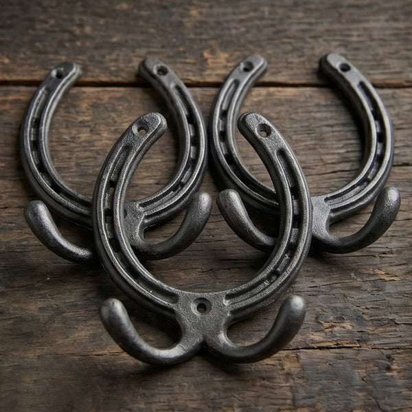Horseshoe Cast Iron Double Wall Hooks  - Set of 3