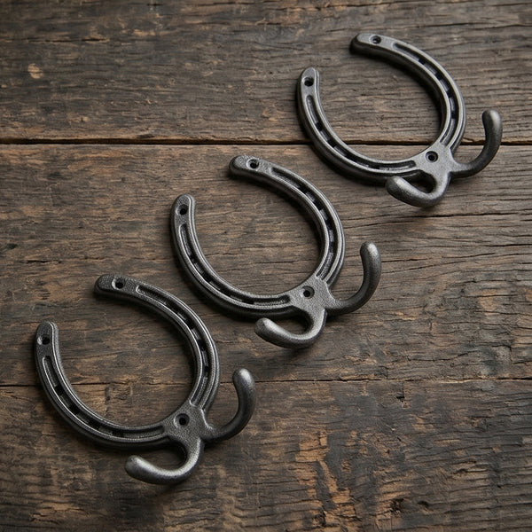 Horseshoe Cast Iron Double Wall Hooks  - Set of 3