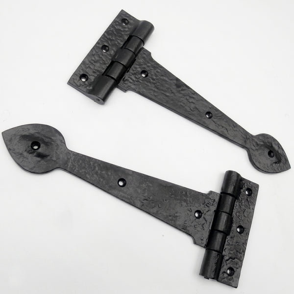 A pair of Vintage Antique Style Black Hammered Cast Iron Hinges 9.5" 240mm