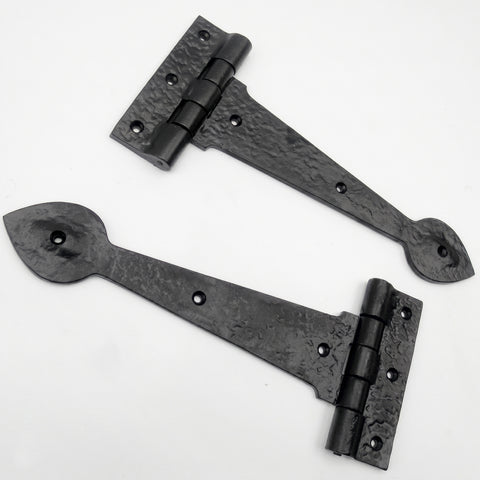 A pair of Vintage Antique Style Black Hammered Cast Iron Hinges 9.5" 240mm