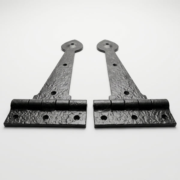 A pair of Vintage Antique Style Black Hammered Cast Iron Hinges 9.5" 240mm