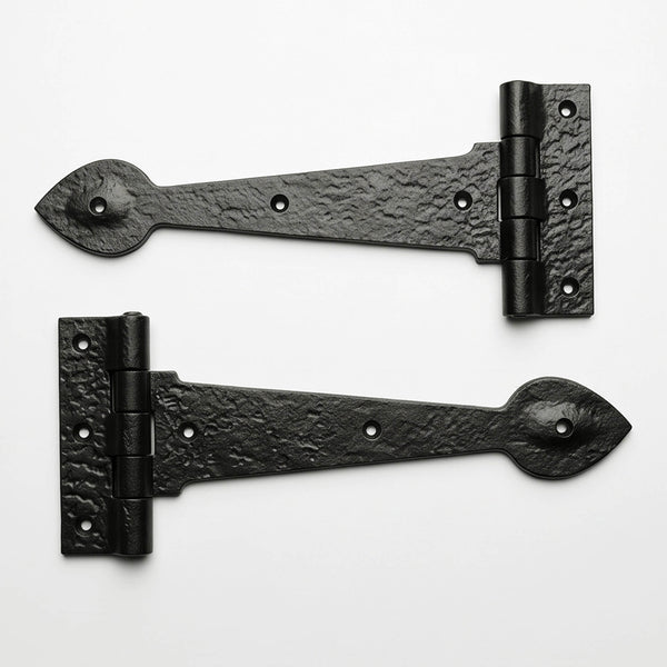 A pair of Vintage Antique Style Black Hammered Cast Iron Hinges 9.5" 240mm