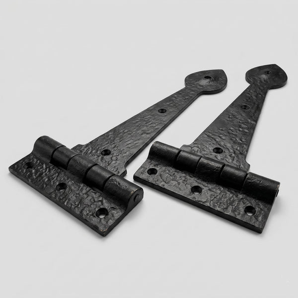 A pair of Vintage Antique Style Black Hammered Cast Iron Hinges 9.5" 240mm