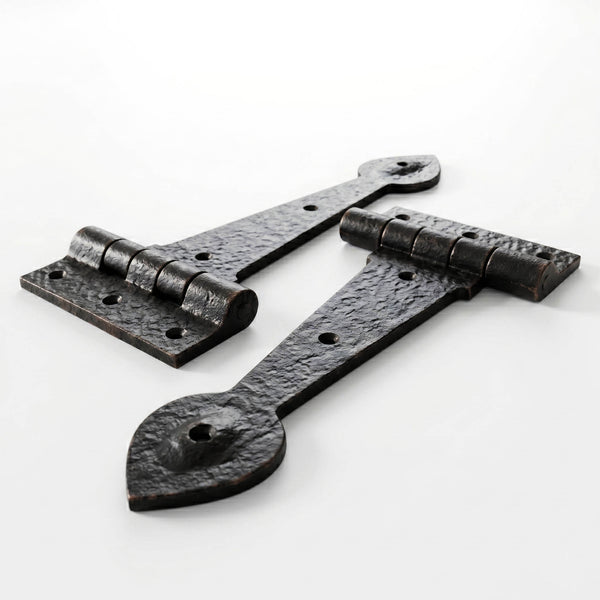 A pair of Vintage Antique Style Black Hammered Cast Iron Hinges 9.5" 240mm