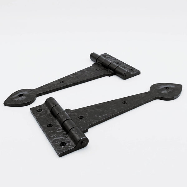 A pair of Vintage Antique Style Black Hammered Cast Iron Hinges 9.5" 240mm