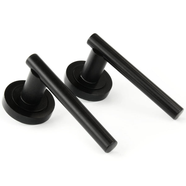 London T Bar Round Door Lever Handles on a Round Rose in Satin Black
