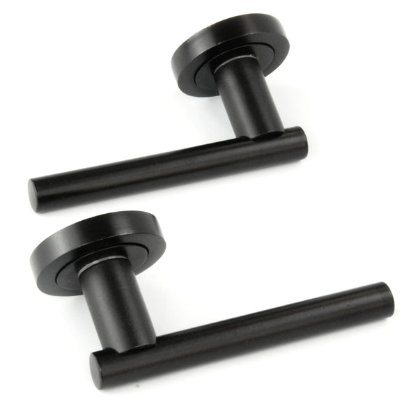 London T Bar Round Door Lever Handles on a Round Rose in Satin Black