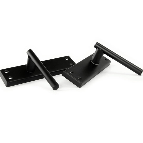 London T Bar Round Door Lever Handles on a Long 7" Back Plate Satin Black