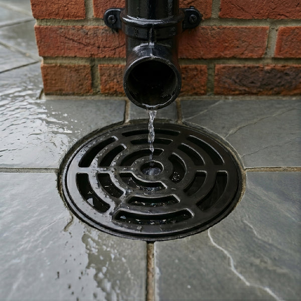 A Round 6" 150mm Cast Metal Drain Cover Gully Grid Grate Plate Black