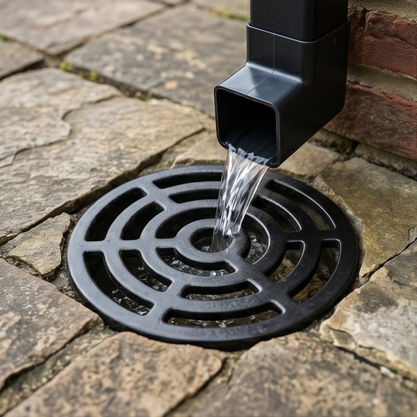 A Round 6" 150mm Cast Metal Drain Cover Gully Grid Grate Plate Black