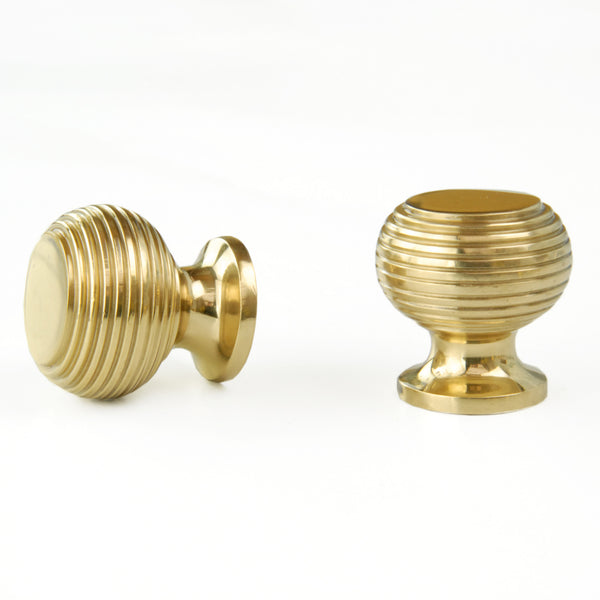 Reeded Beehive Polished Solid Brass Cabinet Kitchen Drawer Knobs Handles