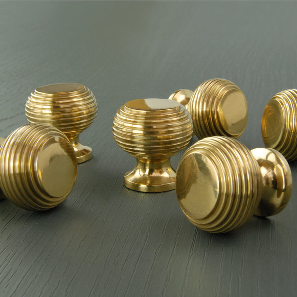 Reeded Beehive Polished Solid Brass Cabinet Kitchen Drawer Knobs Handles
