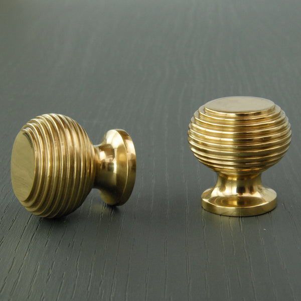 Reeded Beehive Polished Solid Brass Cabinet Kitchen Drawer Knobs Handles