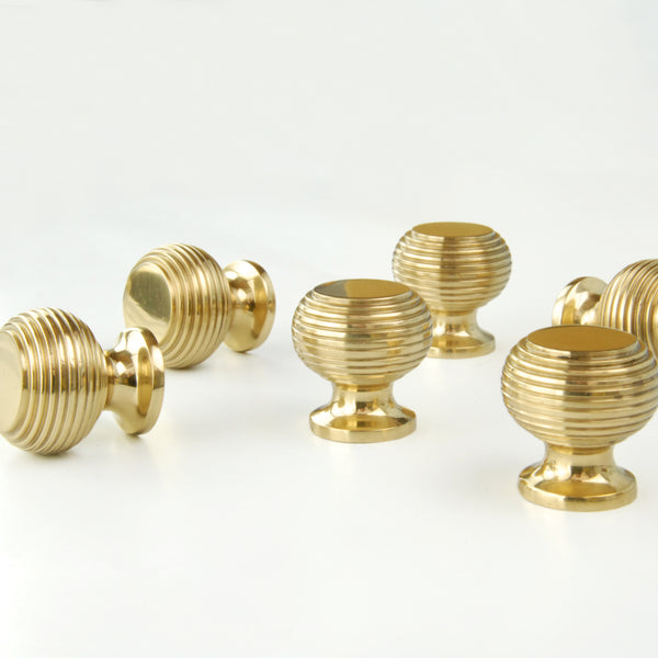 Reeded Beehive Polished Solid Brass Cabinet Kitchen Drawer Knobs Handles