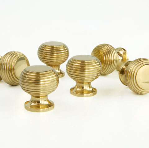 Reeded Beehive Polished Solid Brass Cabinet Kitchen Drawer Knobs Handles
