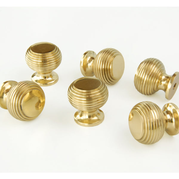Reeded Beehive Polished Solid Brass Cabinet Kitchen Drawer Knobs Handles
