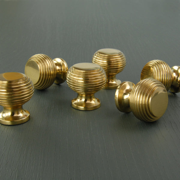 Reeded Beehive Polished Solid Brass Cabinet Kitchen Drawer Knobs Handles