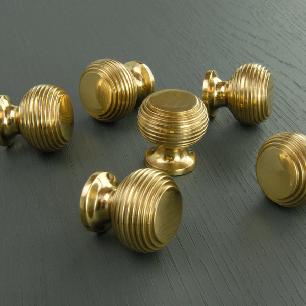 Reeded Beehive Polished Solid Brass Cabinet Kitchen Drawer Knobs Handles