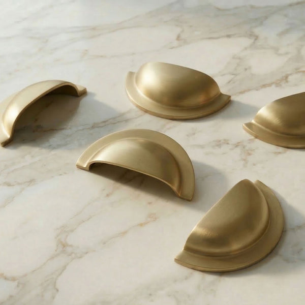 Brushed Satin Solid Brass Cabinet Knobs Kitchen Drawer Door Bow D Handles Pulls