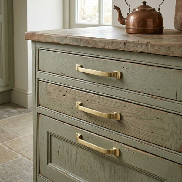 Brushed Satin Solid Brass Cabinet Knobs Kitchen Drawer Door Bow D Handles Pulls