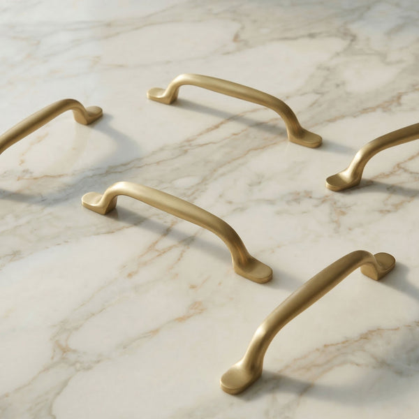 Brushed Satin Solid Brass Cabinet Knobs Kitchen Drawer Door Bow D Handles Pulls