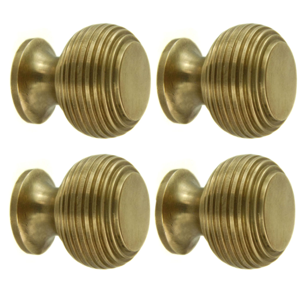 Set of 4 Unlacquered Reeded Solid Brass Knobs Handles Kitchen Door Drawer Cupboard Pulls