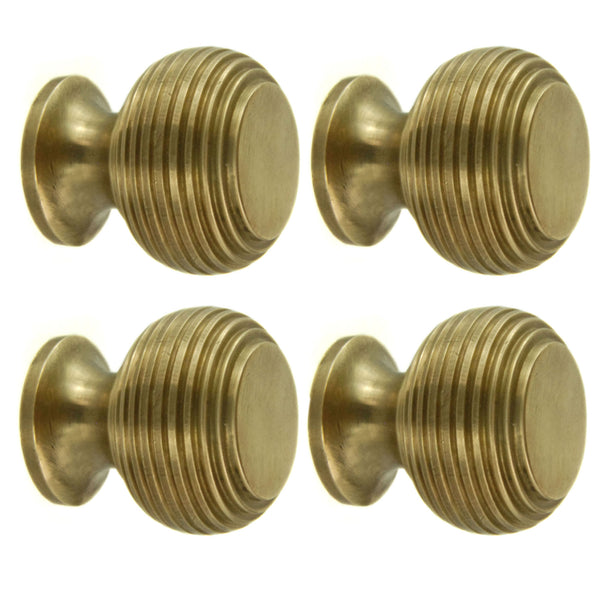 Set of 4 Unlacquered Reeded Solid Brass Knobs Handles Kitchen Door Drawer Cupboard Pulls