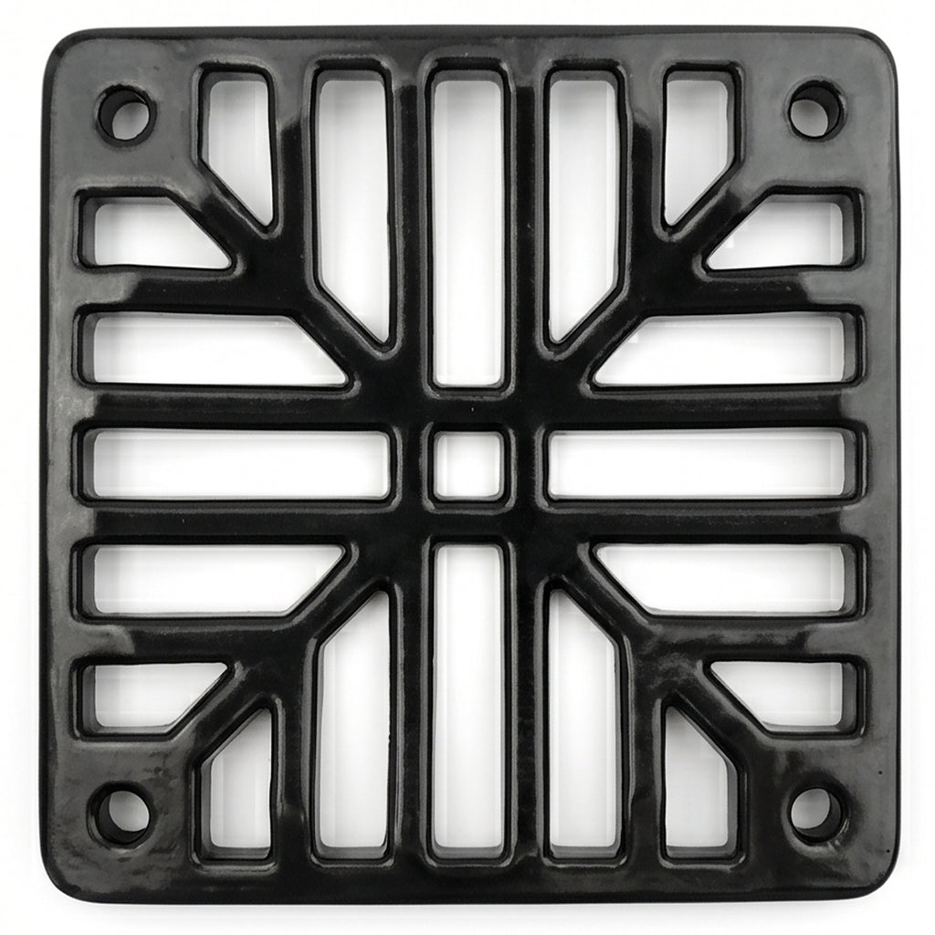 A Square 6" 150mm Cast Metal Drain Cover Gully Grid Grate Plate Black