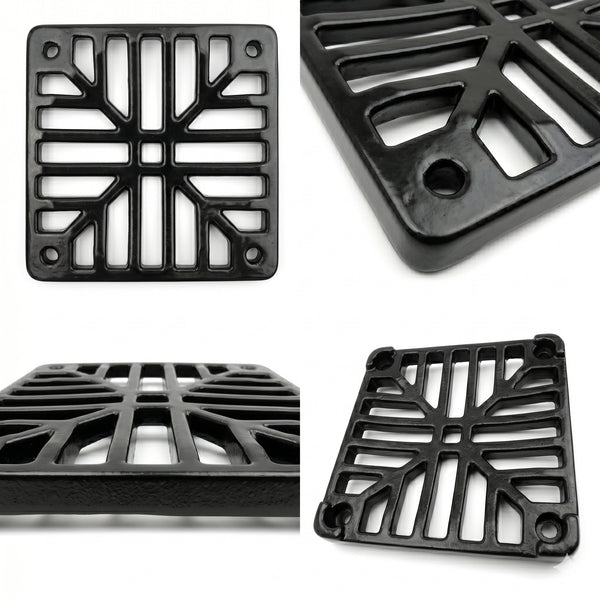 A Square 6" 150mm Cast Metal Drain Cover Gully Grid Grate Plate Black