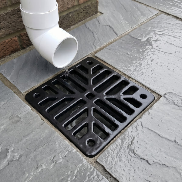 A Square 6" 150mm Cast Metal Drain Cover Gully Grid Grate Plate Black