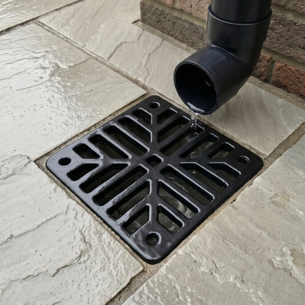 A Square 6" 150mm Cast Metal Drain Cover Gully Grid Grate Plate Black