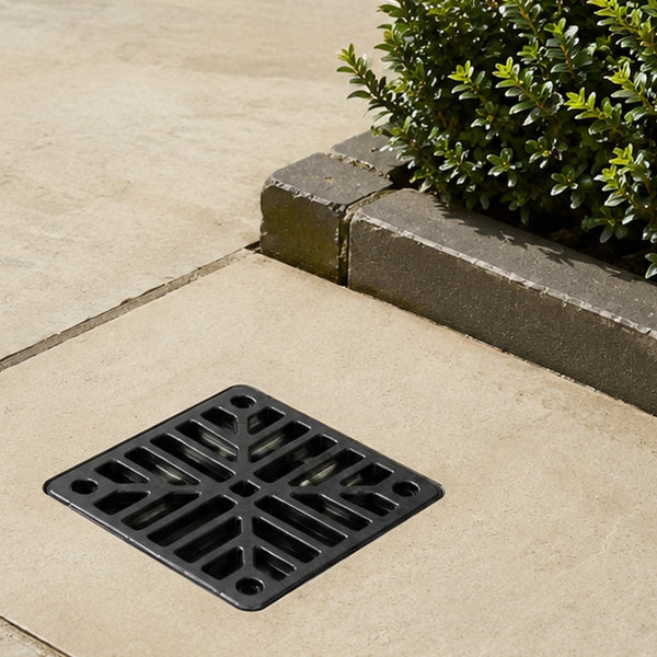 A Square 6" 150mm Cast Metal Drain Cover Gully Grid Grate Plate Black
