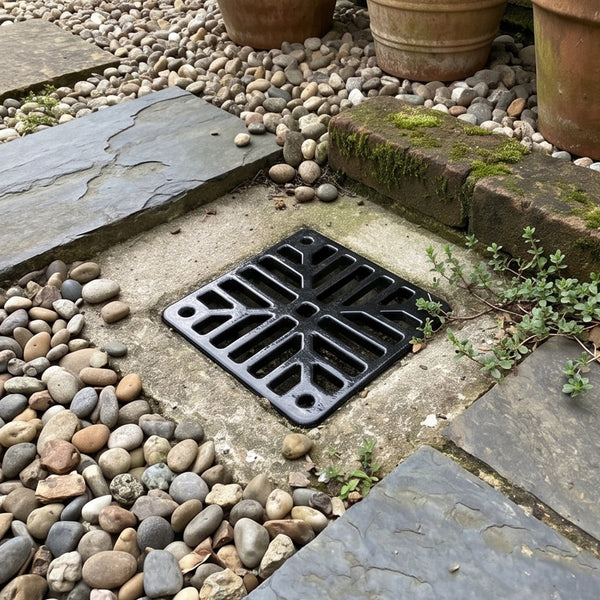 A Square 6" 150mm Cast Metal Drain Cover Gully Grid Grate Plate Black