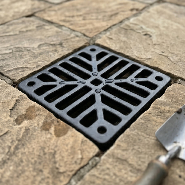 A Square 6" 150mm Cast Metal Drain Cover Gully Grid Grate Plate Black