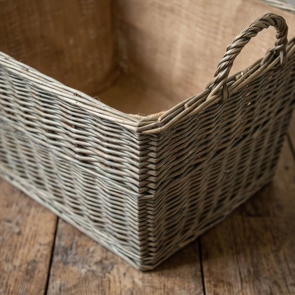 Large Tapered Basket Grey Willow with Carry Handles Hessian Lined
