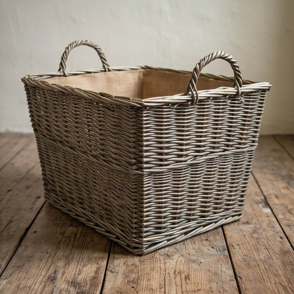 Large Tapered Basket Grey Willow with Carry Handles Hessian Lined