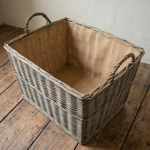 Large Tapered Basket Grey Willow with Carry Handles Hessian Lined