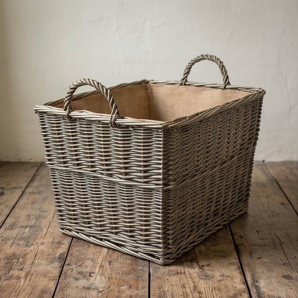 Large Tapered Basket Grey Willow with Carry Handles Hessian Lined
