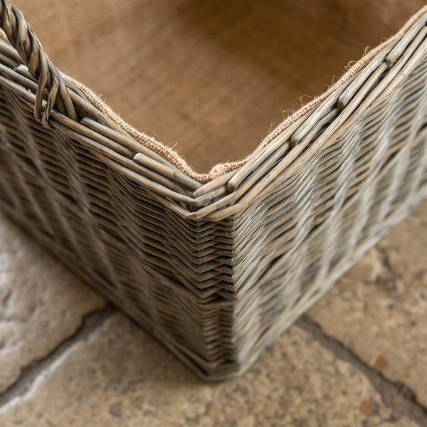 Large Tapered Basket Grey Willow with Carry Handles Hessian Lined