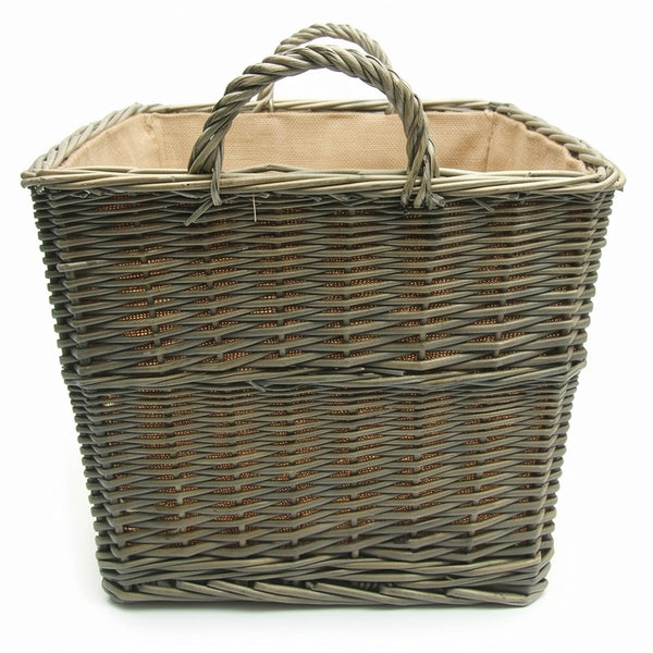 Large Tapered Basket Grey Willow with Carry Handles Hessian Lined
